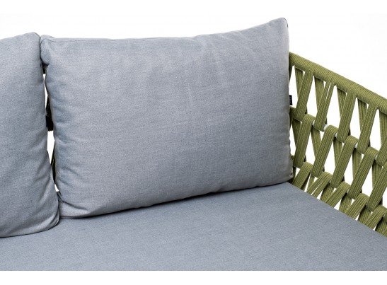 "Диего" диван 2-местный плетеный из роупа, каркас алюминий светло-серый (RAL7035) муар, роуп салатовый меланж круглый, ткань светло-серая в Ростове-на-Дону