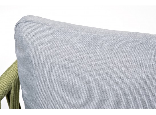 "Диего" диван 2-местный плетеный из роупа, каркас алюминий светло-серый (RAL7035) муар, роуп салатовый меланж круглый, ткань светло-серая в Ростове-на-Дону