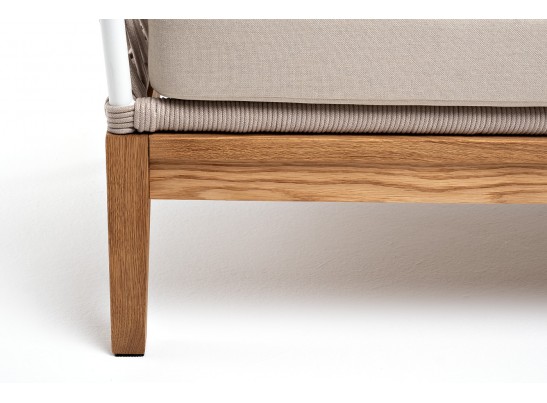 "Диего" диван 2-местный плетеный из роупа, основание дуб, каркас алюминий светло-серый (RAL7035) муар, роуп бежевый круглый, ткань бежевая 052 в Ростове-на-Дону