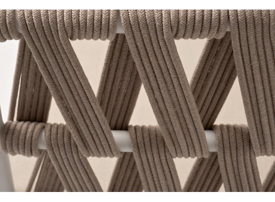 "Диего" диван 2-местный плетеный из роупа, основание дуб, каркас алюминий светло-серый (RAL7035) муар, роуп бежевый круглый, ткань бежевая 052 в Ростове-на-Дону