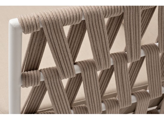 "Диего" диван 2-местный плетеный из роупа, основание дуб, каркас алюминий светло-серый (RAL7035) муар, роуп бежевый круглый, ткань бежевая 052 в Ростове-на-Дону