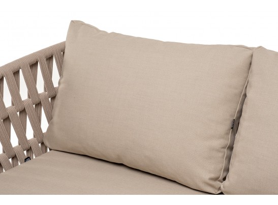 "Диего" диван 2-местный плетеный из роупа, основание дуб, каркас алюминий светло-серый (RAL7035) муар, роуп бежевый круглый, ткань бежевая 052 в Ростове-на-Дону