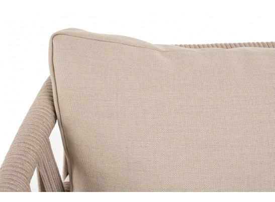 "Диего" диван 2-местный плетеный из роупа, основание дуб, каркас алюминий светло-серый (RAL7035) муар, роуп бежевый круглый, ткань бежевая 052 в Ростове-на-Дону