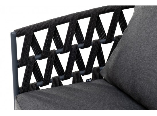 "Диего" диван 2-местный плетеный из роупа, каркас алюминий темно-серый (RAL7024) муар, роуп темно-серый круглый, ткань темно-серая 027 в Ростове-на-Дону