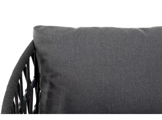 "Диего" диван 2-местный плетеный из роупа, каркас алюминий темно-серый (RAL7024) муар, роуп темно-серый круглый, ткань темно-серая 027 в Ростове-на-Дону