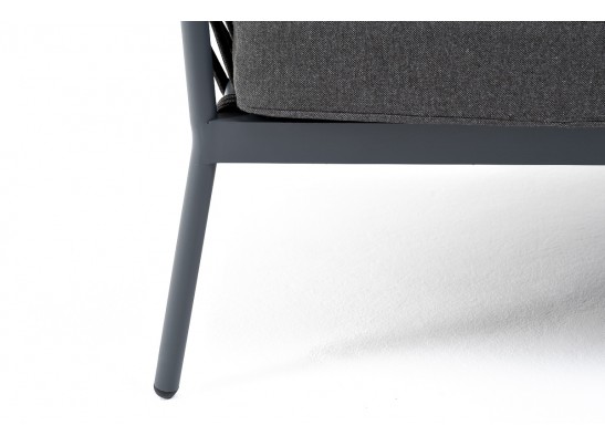 "Диего" диван 2-местный плетеный из роупа, каркас алюминий темно-серый (RAL7024) муар, роуп темно-серый круглый, ткань темно-серая 027 в Ростове-на-Дону