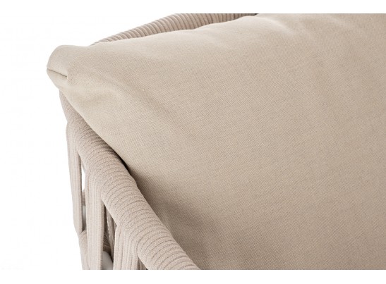 "Диего" кресло плетеное из роупа, каркас алюминий белый муар, роуп бежевый круглый, ткань бежевая 052 в Ростове-на-Дону