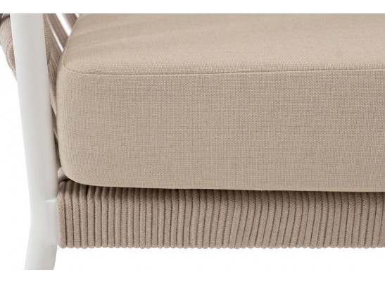 "Диего" кресло плетеное из роупа, каркас алюминий белый муар, роуп бежевый круглый, ткань бежевая 052 в Ростове-на-Дону