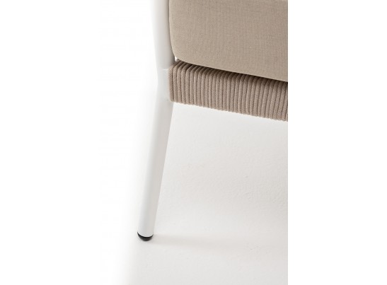 "Диего" кресло плетеное из роупа, каркас алюминий белый муар, роуп бежевый круглый, ткань бежевая 052 в Ростове-на-Дону