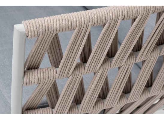 "Диего" кресло плетеное из роупа, каркас алюминий светло-серый (RAL7035) муар, роуп бежевый круглый, ткань светло-серая в Ростове-на-Дону