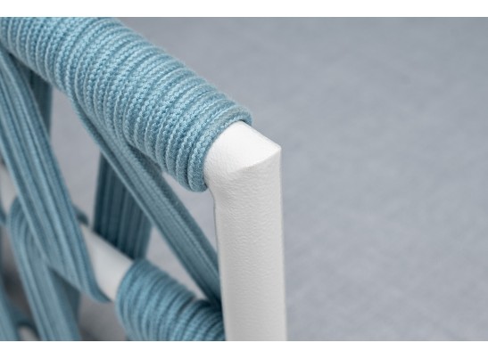 "Диего" кресло плетеное из роупа, каркас алюминий светло-серый (RAL7035) муар, роуп бирюзовый круглый, ткань светло-серая в Ростове-на-Дону