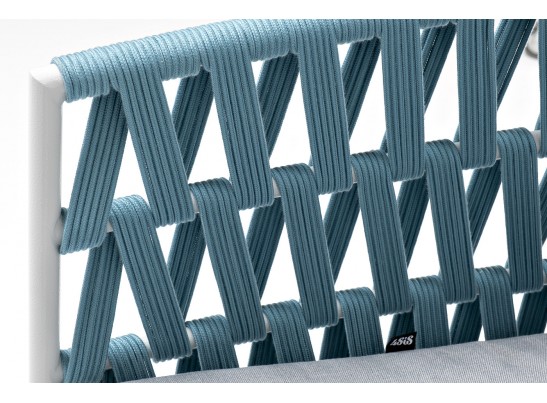 "Диего" кресло плетеное из роупа, каркас алюминий светло-серый (RAL7035) муар, роуп бирюзовый круглый, ткань светло-серая в Ростове-на-Дону