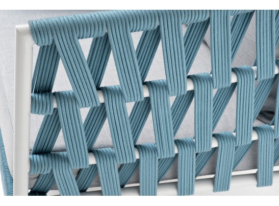 "Диего" кресло плетеное из роупа, каркас алюминий светло-серый (RAL7035) муар, роуп бирюзовый круглый, ткань светло-серая в Ростове-на-Дону