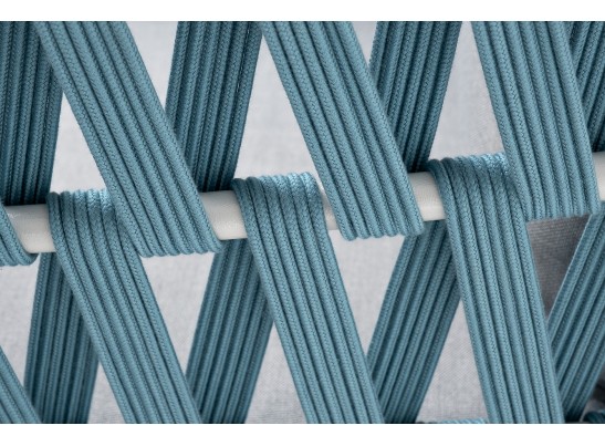 "Диего" кресло плетеное из роупа, каркас алюминий светло-серый (RAL7035) муар, роуп бирюзовый круглый, ткань светло-серая в Ростове-на-Дону