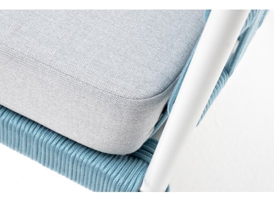 "Диего" кресло плетеное из роупа, каркас алюминий светло-серый (RAL7035) муар, роуп бирюзовый круглый, ткань светло-серая в Ростове-на-Дону