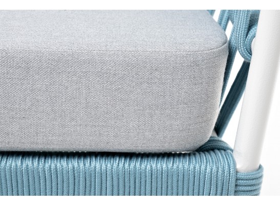 "Диего" кресло плетеное из роупа, каркас алюминий светло-серый (RAL7035) муар, роуп бирюзовый круглый, ткань светло-серая в Ростове-на-Дону