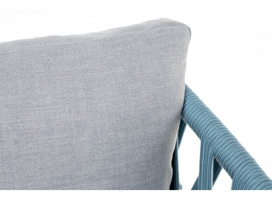 "Диего" кресло плетеное из роупа, каркас алюминий светло-серый (RAL7035) муар, роуп бирюзовый круглый, ткань светло-серая в Ростове-на-Дону