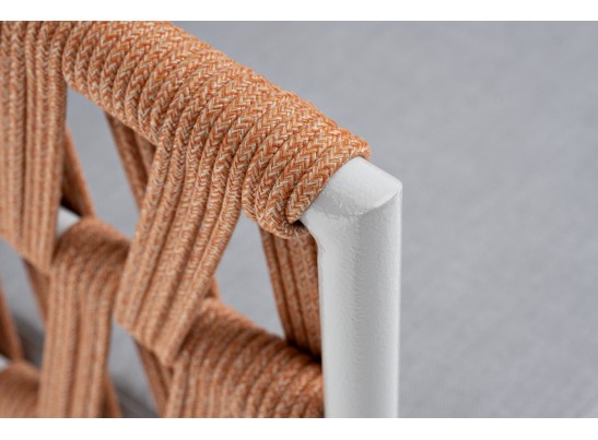 "Диего" кресло плетеное из роупа, каркас алюминий светло-серый (RAL7035) муар, роуп оранжевый меланж круглый, ткань светло-серая в Ростове-на-Дону