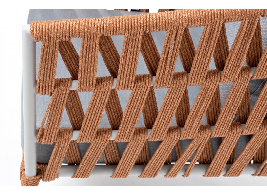 "Диего" кресло плетеное из роупа, каркас алюминий светло-серый (RAL7035) муар, роуп оранжевый меланж круглый, ткань светло-серая в Ростове-на-Дону