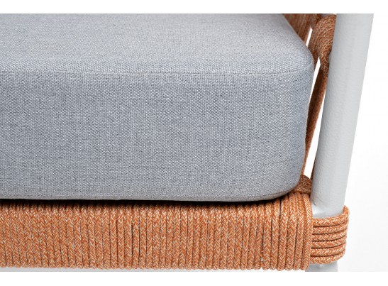 "Диего" кресло плетеное из роупа, каркас алюминий светло-серый (RAL7035) муар, роуп оранжевый меланж круглый, ткань светло-серая в Ростове-на-Дону