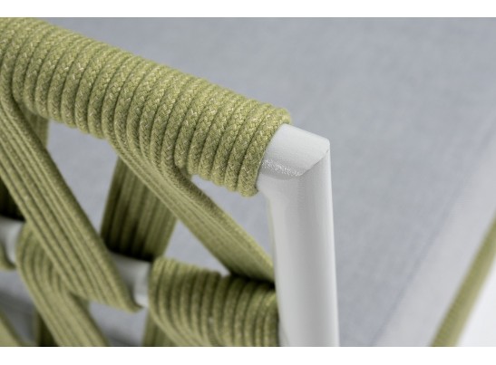 "Диего" кресло плетеное из роупа, каркас алюминий светло-серый (RAL7035) муар, роуп салатовый меланж круглый, ткань светло-серая в Ростове-на-Дону