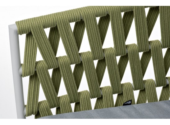 "Диего" кресло плетеное из роупа, каркас алюминий светло-серый (RAL7035) муар, роуп салатовый меланж круглый, ткань светло-серая в Ростове-на-Дону