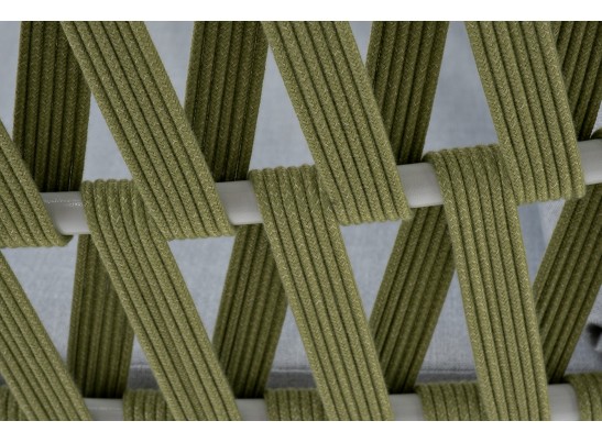 "Диего" кресло плетеное из роупа, каркас алюминий светло-серый (RAL7035) муар, роуп салатовый меланж круглый, ткань светло-серая в Ростове-на-Дону