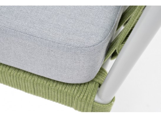 "Диего" кресло плетеное из роупа, каркас алюминий светло-серый (RAL7035) муар, роуп салатовый меланж круглый, ткань светло-серая в Ростове-на-Дону