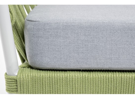 "Диего" кресло плетеное из роупа, каркас алюминий светло-серый (RAL7035) муар, роуп салатовый меланж круглый, ткань светло-серая в Ростове-на-Дону