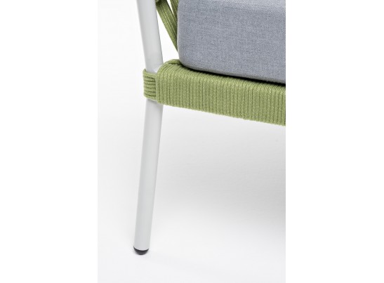 "Диего" кресло плетеное из роупа, каркас алюминий светло-серый (RAL7035) муар, роуп салатовый меланж круглый, ткань светло-серая в Ростове-на-Дону