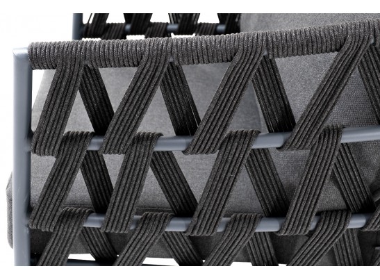 "Диего" кресло плетеное из роупа, каркас алюминий темно-серый (RAL7024) муар, роуп темно-серый круглый, ткань темно-серая 027 в Ростове-на-Дону