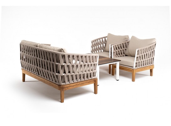 "Диего" лаунж-зона 4-местная плетеная из роупа со столиком "Канны" цвета "дуб", основание дуб, роуп бежевый в Ростове-на-Дону