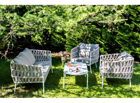 "Диего" лаунж-зона 4-местная плетеная из роупа (веревки), каркас алюминиевый белый, роуп бежевый в Ростове-на-Дону "Диего" лаунж-зона 4-местная плетеная из роупа (веревки), каркас алюминиевый белый, роуп бежевый в Ростове-на-Дону