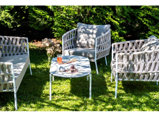 "Диего" лаунж-зона 4-местная плетеная из роупа (веревки), каркас алюминиевый белый, роуп бежевый в Ростове-на-Дону "Диего" лаунж-зона 4-местная плетеная из роупа (веревки), каркас алюминиевый белый, роуп бежевый в Ростове-на-Дону