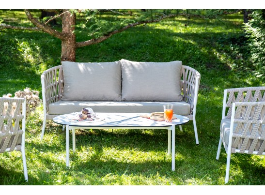 "Диего" лаунж-зона 4-местная плетеная из роупа (веревки), каркас алюминиевый белый, роуп бежевый в Ростове-на-Дону "Диего" лаунж-зона 4-местная плетеная из роупа (веревки), каркас алюминиевый белый, роуп бежевый в Ростове-на-Дону