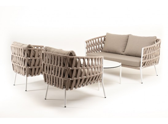 "Диего" лаунж-зона 4-местная плетеная из роупа (веревки), каркас алюминиевый белый, роуп бежевый в Ростове-на-Дону "Диего" лаунж-зона 4-местная плетеная из роупа (веревки), каркас алюминиевый белый, роуп бежевый в Ростове-на-Дону