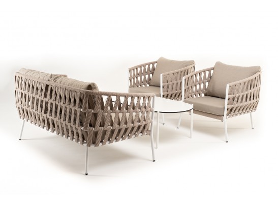 "Диего" лаунж-зона 4-местная плетеная из роупа (веревки), каркас алюминиевый белый, роуп бежевый в Ростове-на-Дону "Диего" лаунж-зона 4-местная плетеная из роупа (веревки), каркас алюминиевый белый, роуп бежевый в Ростове-на-Дону