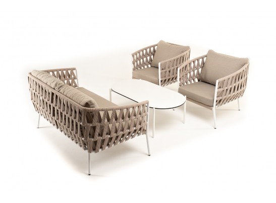 "Диего" лаунж-зона 4-местная плетеная из роупа (веревки), каркас алюминиевый белый, роуп бежевый в Ростове-на-Дону "Диего" лаунж-зона 4-местная плетеная из роупа (веревки), каркас алюминиевый белый, роуп бежевый в Ростове-на-Дону