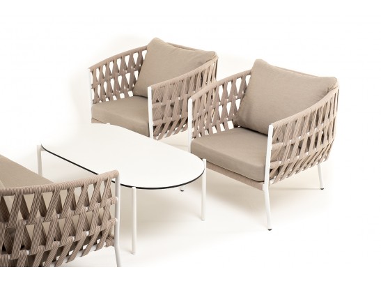 "Диего" лаунж-зона 4-местная плетеная из роупа (веревки), каркас алюминиевый белый, роуп бежевый в Ростове-на-Дону "Диего" лаунж-зона 4-местная плетеная из роупа (веревки), каркас алюминиевый белый, роуп бежевый в Ростове-на-Дону