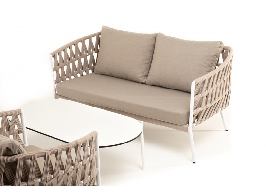 "Диего" лаунж-зона 4-местная плетеная из роупа (веревки), каркас алюминиевый белый, роуп бежевый в Ростове-на-Дону "Диего" лаунж-зона 4-местная плетеная из роупа (веревки), каркас алюминиевый белый, роуп бежевый в Ростове-на-Дону