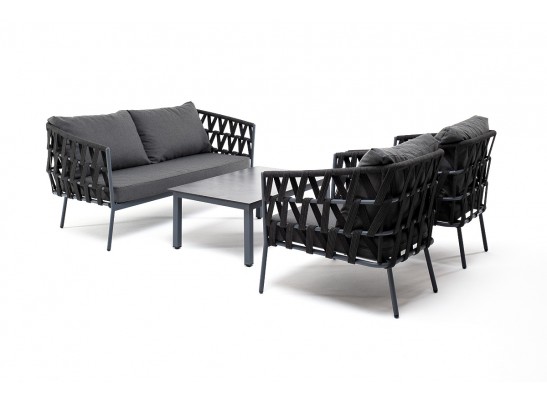 "Диего" лаунж-зона 4-местная плетеная из роупа (веревки), каркас алюминиевый темно-серый, роуп темно-серый в Ростове-на-Дону "Диего" лаунж-зона 4-местная плетеная из роупа (веревки), каркас алюминиевый темно-серый, роуп темно-серый в Ростове-на-Дону