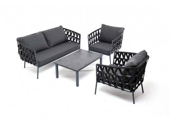 "Диего" лаунж-зона 4-местная плетеная из роупа (веревки), каркас алюминиевый темно-серый, роуп темно-серый в Ростове-на-Дону "Диего" лаунж-зона 4-местная плетеная из роупа (веревки), каркас алюминиевый темно-серый, роуп темно-серый в Ростове-на-Дону