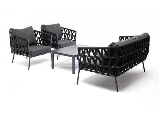 "Диего" лаунж-зона 4-местная плетеная из роупа (веревки), каркас алюминиевый темно-серый, роуп темно-серый в Ростове-на-Дону "Диего" лаунж-зона 4-местная плетеная из роупа (веревки), каркас алюминиевый темно-серый, роуп темно-серый в Ростове-на-Дону