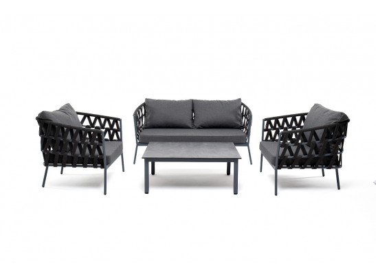 "Диего" лаунж-зона 4-местная плетеная из роупа (веревки), каркас алюминиевый темно-серый, роуп темно-серый в Ростове-на-Дону "Диего" лаунж-зона 4-местная плетеная из роупа (веревки), каркас алюминиевый темно-серый, роуп темно-серый в Ростове-на-Дону