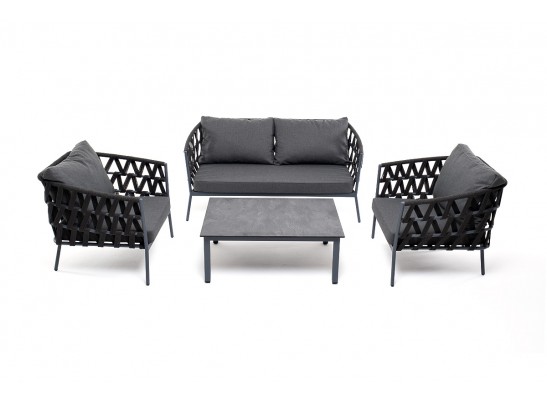 "Диего" лаунж-зона 4-местная плетеная из роупа (веревки), каркас алюминиевый темно-серый, роуп темно-серый в Ростове-на-Дону "Диего" лаунж-зона 4-местная плетеная из роупа (веревки), каркас алюминиевый темно-серый, роуп темно-серый в Ростове-на-Дону