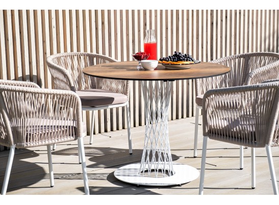 "Диего" обеденный стол из HPL круглый Ø100см, цвет "дуб", каркас белый в Ростове-на-Дону "Диего" обеденный стол из HPL круглый Ø100см, цвет "дуб", каркас белый в Ростове-на-Дону