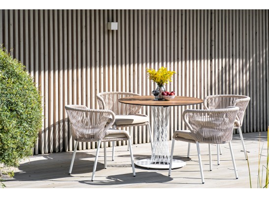 "Диего" обеденный стол из HPL круглый Ø100см, цвет "дуб", каркас белый в Ростове-на-Дону "Диего" обеденный стол из HPL круглый Ø100см, цвет "дуб", каркас белый в Ростове-на-Дону