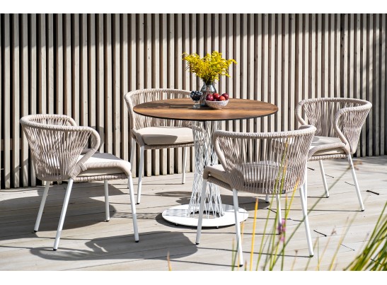 "Диего" обеденный стол из HPL круглый Ø100см, цвет "дуб", каркас белый в Ростове-на-Дону "Диего" обеденный стол из HPL круглый Ø100см, цвет "дуб", каркас белый в Ростове-на-Дону