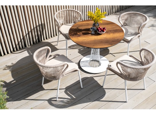 "Диего" обеденный стол из HPL круглый Ø100см, цвет "дуб", каркас белый в Ростове-на-Дону "Диего" обеденный стол из HPL круглый Ø100см, цвет "дуб", каркас белый в Ростове-на-Дону