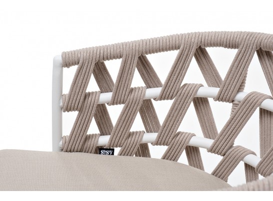 "Диего" стул плетеный из роупа, каркас из стали белый муар, роуп бежевый круглый, ткань бежевая 052 в Ростове-на-Дону